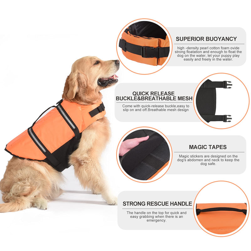 Dogcheer Dog Life Jacket, Dog Life Swim Vest Small Medium Large, Reflective Puppy Life Jacket Dog Floatation Vest PFD with Enhanced Buoyancy and Rescue Handle for Swimming Boating XX-Small Orange(Chest Girth 28-35cm/11-13.78") - PawsPlanet Australia