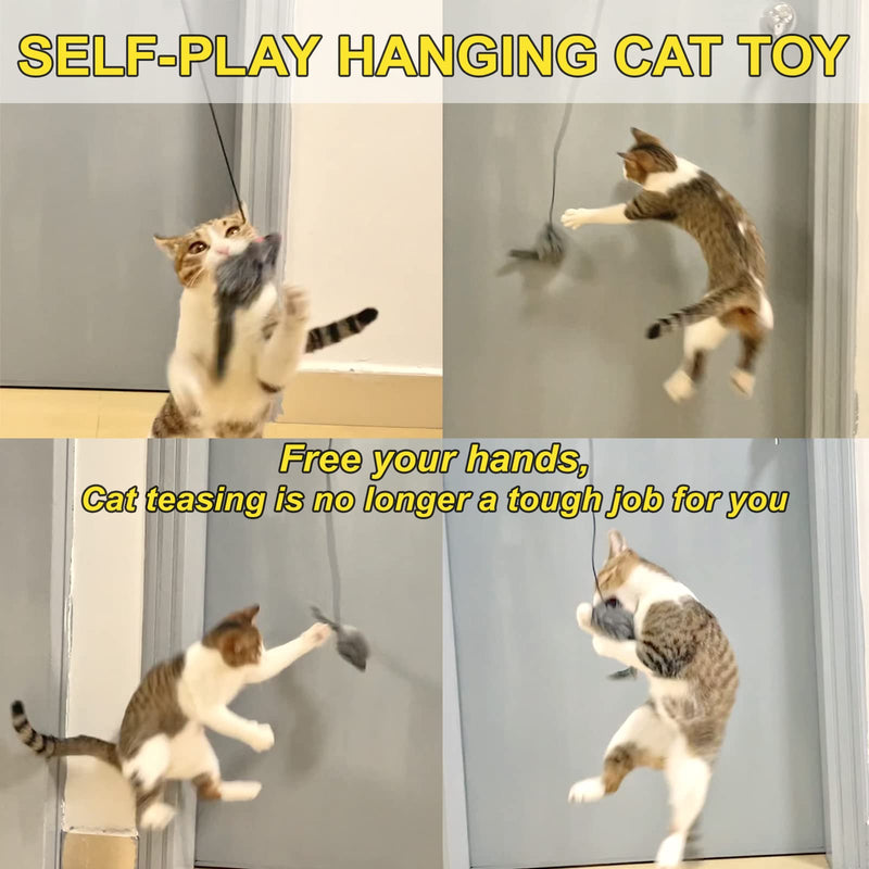 MintCat 2 Pack Hanging Cat Toy Interactive Cat Toys for Indoor Cats Self-Play, Independent Play Cat Mouse Toys, Bouncy Cat Feather Teaser Toys, Kitten Toys for Cat Exercise Chase, Stick on Doorframe - PawsPlanet Australia