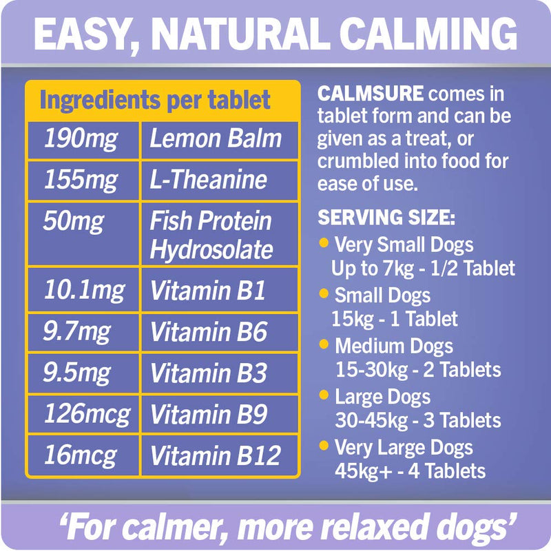 Vetwell Scientific Calmsure - 130 Tablets, Calming Supplement for Dogs who are Nervous or Stressed | Aids Dog Anxiety & Supports Calm Behaviour in all Breeds | Triple Action Natural Formula - PawsPlanet Australia