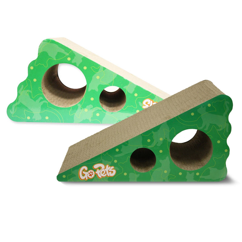 [Australia] - GoPets Premium Cat Scratcher, Wedge Shaped Corrugated Cardboard is Reversible Lasts 2X Longer Includes 1 Pack Catnip, Natural Incline More Ergonomic Than Scratching Post, Cutouts to Hide Toys 