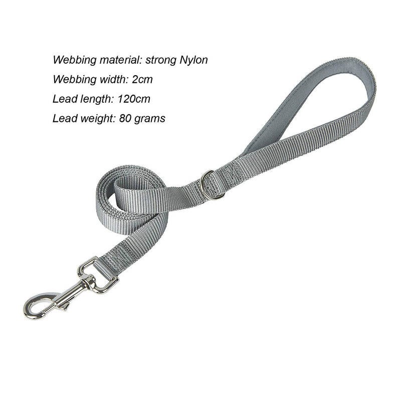 YUDOTE Nylon Dog Leads with Neoprene Padded Handle,Easy to Clean Soft Lightweight Strong Leash for Small to Medium Sized Breeds Daily Walking,120cm Long,Charcoal Grey 2cm Width, 120cm Length Charcoal Grey - PawsPlanet Australia