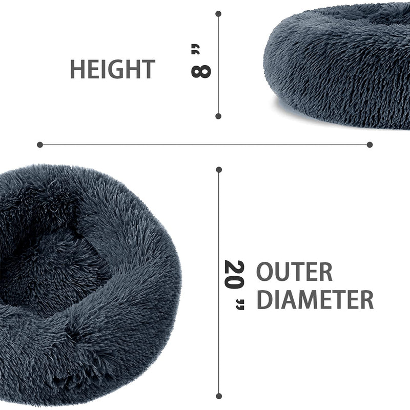 Anti-Anxiety Donut Dog Cuddler Bed, Warming Cozy Soft Dog Round Bed, Fluffy Faux Fur Plush Dog Cat Cushion Bed for Small Medium Dogs and Cats (20"/24"/32''/36") (Small 20''x20'', Black) Small 20''x20'' Dark Grey - PawsPlanet Australia