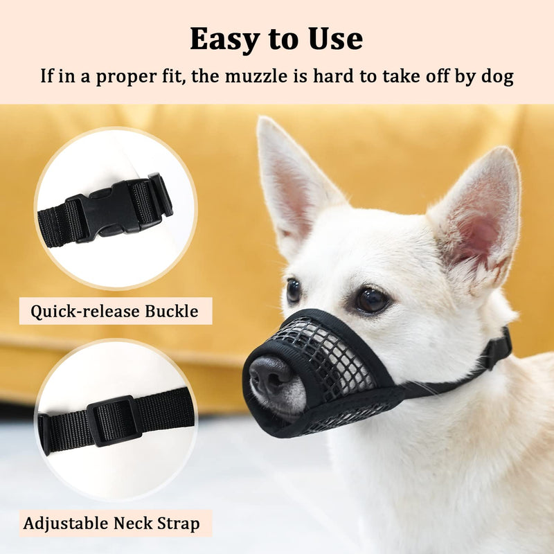 Dog Muzzle, Soft Mesh Muzzles for Small Medium Large Dogs Chihuahua Poodle Husky Labrador Retriever, Breathable Dog Mouth Guard for Biting Chewing Grooming, Allow Panting Drinking, Easy to Use Black XXS-Snout (4”-5”) - PawsPlanet Australia