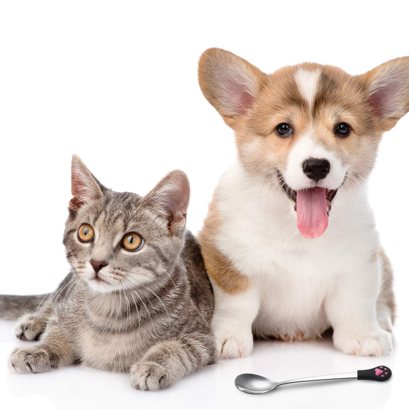 8 Pieces Pet Can Food Spoon Dog Cat Spoon Stainless Steel and Silicone Food Canned Scoop Cute Cat Claw Spoon for Dog and Cat Can Food, White and Black - PawsPlanet Australia