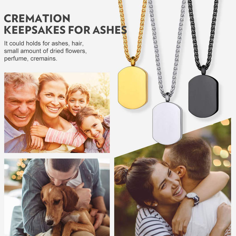 [Australia] - Bar/Hourglass/Angel Wing/Dog Tag/Teardrop/Pet Paw/Special Date Calendar Pendant Urn Necklace For Ashes For Men Women Personalized Cremation Jewelry Waterproof & Rolo Chain 18''+2''(with Gift Box) 03-Black Dog Tag no personalized 