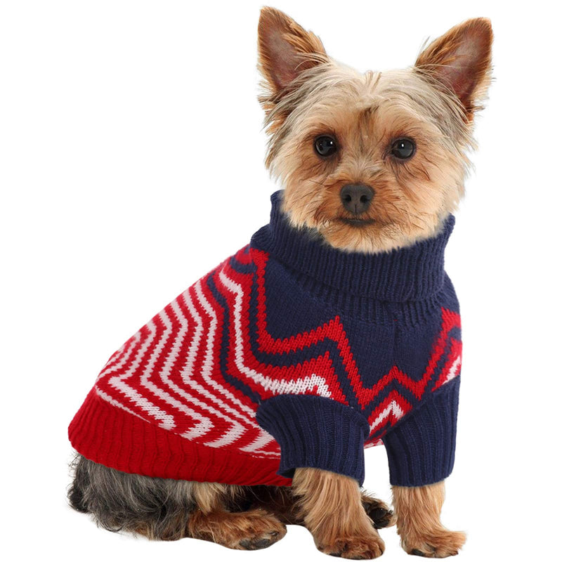 [Australia] - Queenmore Wavy Stripe Knit Sweater Turtleneck Pullover Winter Coat for Small, Medium Dogs and Cats X-Small Red 