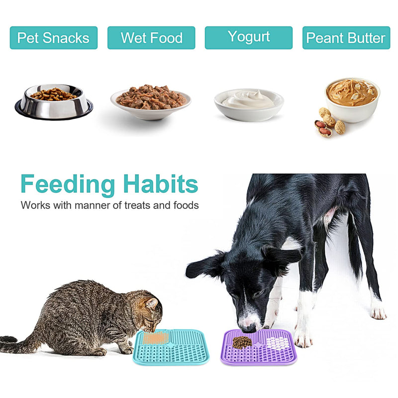 Feeding Mat for Dogs & Cats 2 Pack, Slow Feeder & Non-Slip Design, Pet Calming Dog Treat Mat Anxiety Relief Dog Cat Training, Perfect for Yogurt, Peanut Butter Blue&Purple - PawsPlanet Australia