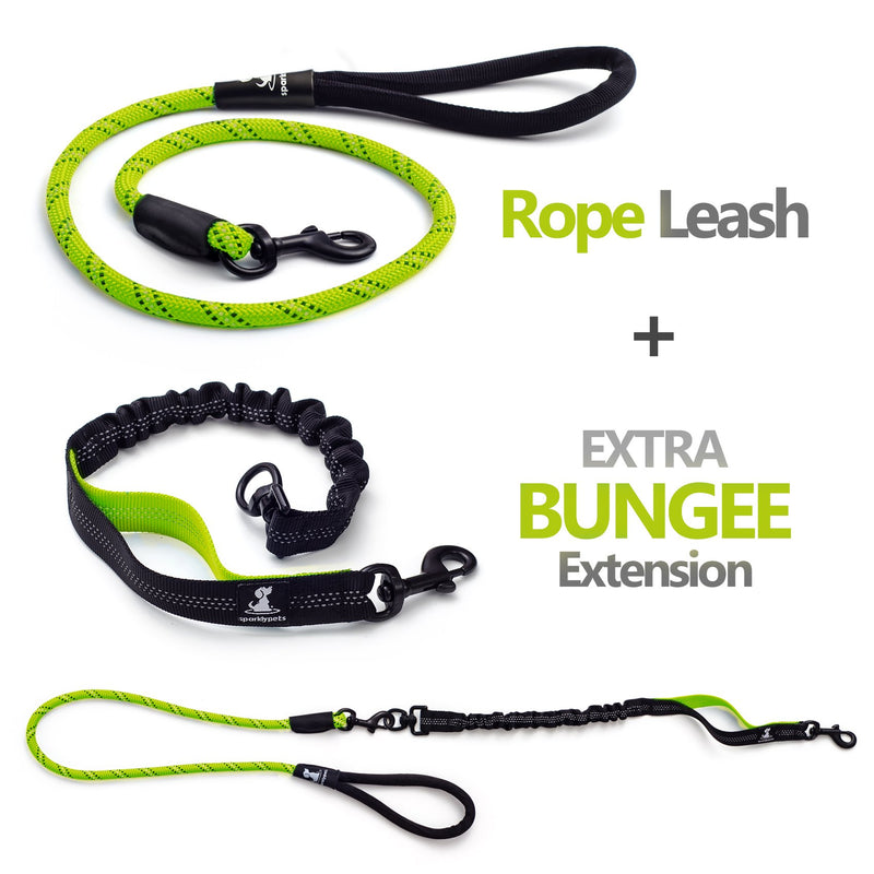 [Australia] - SparklyPets Heavy Duty Rope Bungee Leash for Large and Medium Dogs with Anti-Pull for Shock Absorption - No Slip Reflective Leash for Outside Green 