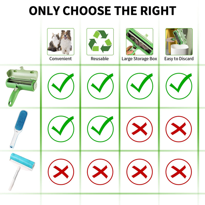 Pleasantsong Pet Hair Remover, Reusable Dog and Cat Hair Remover Brush, Easy to Clean Lint Roller Pet Fur, for Clothes, Bedding, Carpet, Furniture, Sofa Green - PawsPlanet Australia