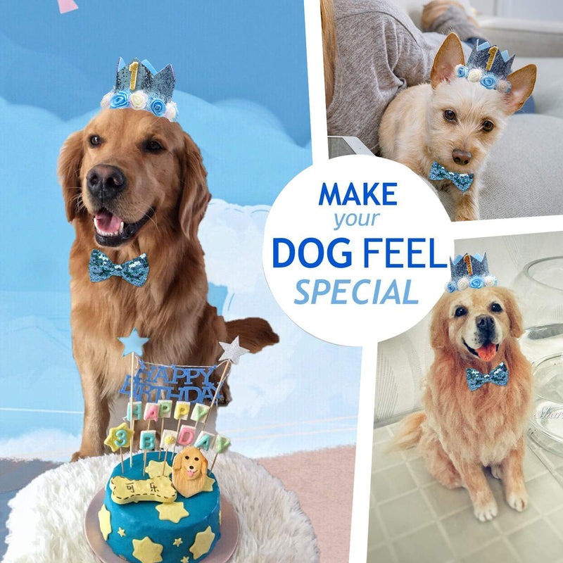 KEVIN-KW Dog Birthday Boy Bandana Scarfs-Crown Dog Birthday Hat with 0-9 Figures Charms Grooming Accessories Pack of 1 and Happy Birthday Award Badge Blue - PawsPlanet Australia