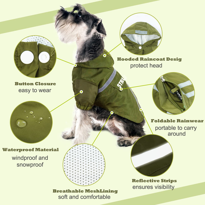 T'CHAQUE Dog Raincoat Hooded with Reflective Strip, Lightweight and Breathable Waterproof Dog Slicker Poncho Jacket, Stylish Folding Rainwear Jumpsuit for Puppy, Small and Medium Dogs Green - PawsPlanet Australia
