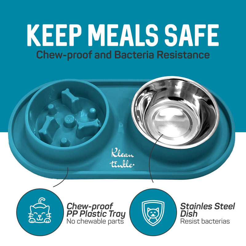 Pets Dog Bowl Set - Anti Skid Removable Double Slow Feeder Dog Bowls with Non Skid Silicone Mat - Stainless Steel Dog Water Bowl for Cats & Pets –A Beautiful Dirty Blue Color - PawsPlanet Australia
