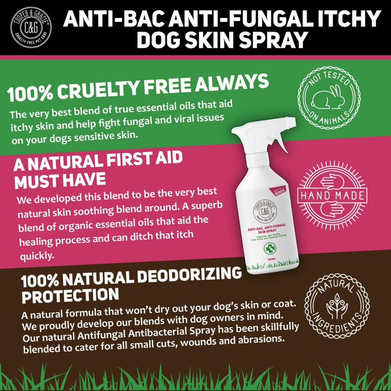 Cooper And Gracie C&G Cruelty free Pet Care Antibacterial Anti Fungal Itchy Dog Spray | Dogs Allergy Itch Relief | Animal Skin Itch 500ML 500 ml (Pack of 1) - PawsPlanet Australia