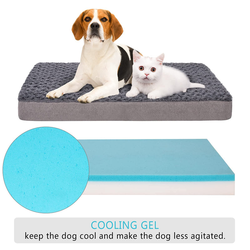 Petorrey Plush Memory Foam Orthopedic Dog Bed for Medium, Large Dogs with Cooling Gel, Washable Dog Crate Mat, Removable Cover & Waterproof Lining faux fur dog bed Medium (29" x 18" x 3”) - PawsPlanet Australia