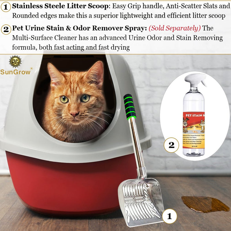 [Australia] - SunGrow Cat Litter Scoop, 6x5 Inches Scoop with 9 Inches Long Handle, Lightweight, Durable Stainless Steel, Wide Mouth with High Sides, Useful for Litter Boxes or Gardening 