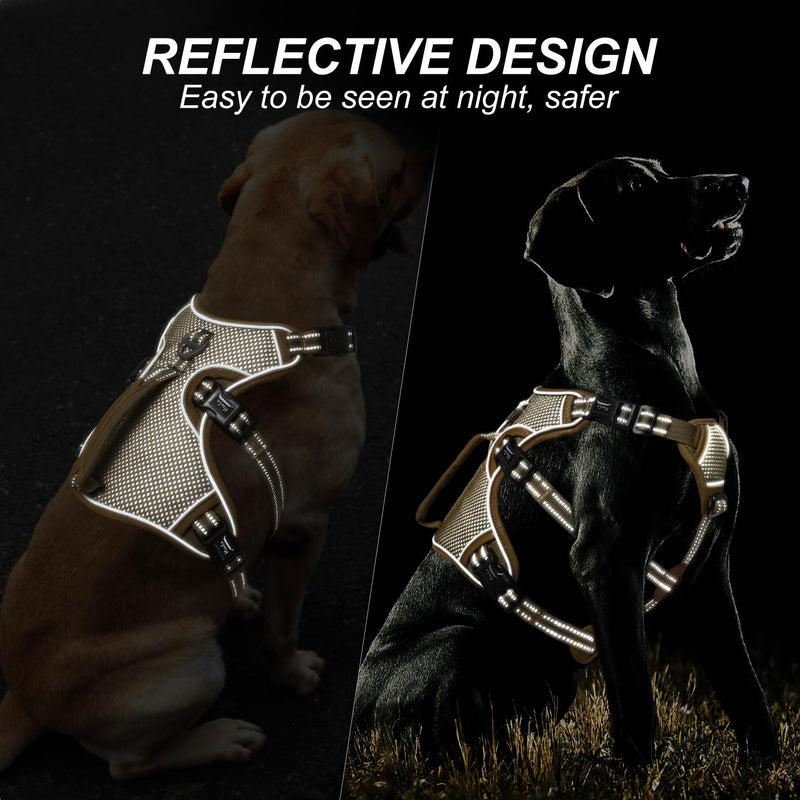 HEELE dog harness, escape-proof, buckle in the neck area, reflective, chest harness with robust handle, panic harness for dogs, dog harness with a stable impression, fits like a glove, brown, M - PawsPlanet Australia