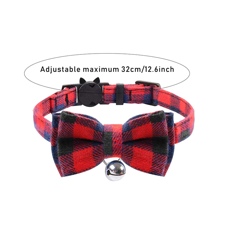 Zngou 2PCS Plaid Cat Collars Quick Release Kitten Collar Bow Tie Safety Cat Bowtie Collars Christmas Cat Bow Collar With Bell Soft Tartan Collar Adjustable Pet Collars For Kitten Puppy Black Red Black+Red - PawsPlanet Australia