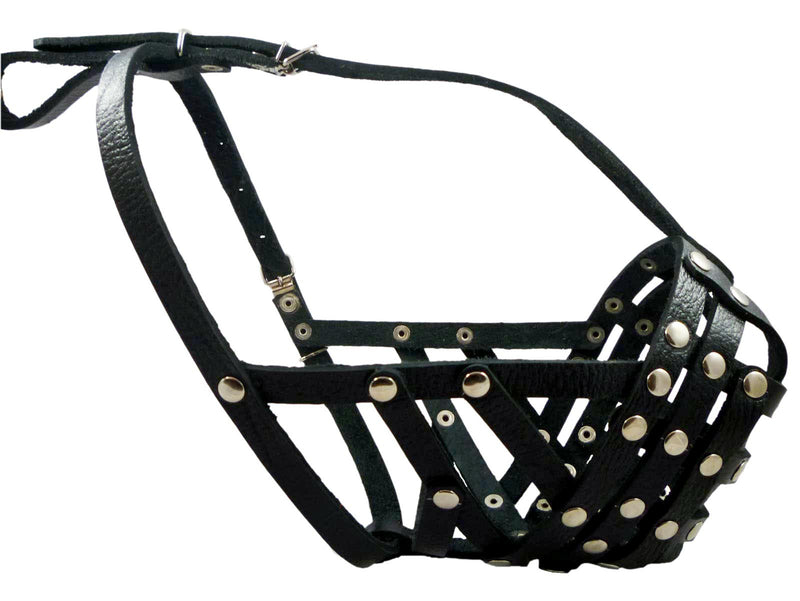 [Australia] - Secure Leather Mesh Basket Dog Muzzle #14 Black - Boxer, English Bulldog (Circumference 13", Snout Length 3") 