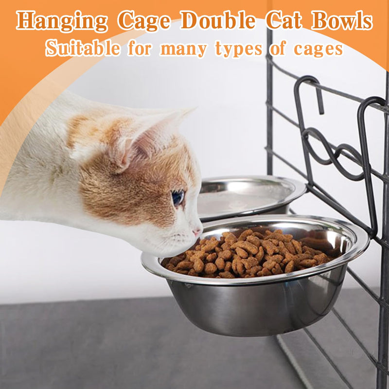 kathson Hanging Kennel Water Bowl Set, 2 Pcs Stainless Steel Metal Pet Cat Bowls for Crate Cage, Non Spill Food Water Bowls with Hook for Small&Medium-Sized Cats and Dogs(6.7 Inch Dia) - PawsPlanet Australia