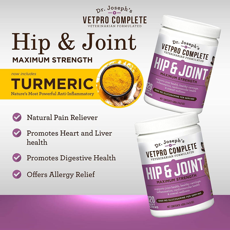 VetPro Dog Hip and Joint Supplement - Pain and Inflammation Relief Chews with Glucosamine, Chondroitin, MSM, Turmeric, Vitamin C, Omega 3 - Treats Hip Dysplasia, Arthritis - Dogs Chewable Supplements - PawsPlanet Australia