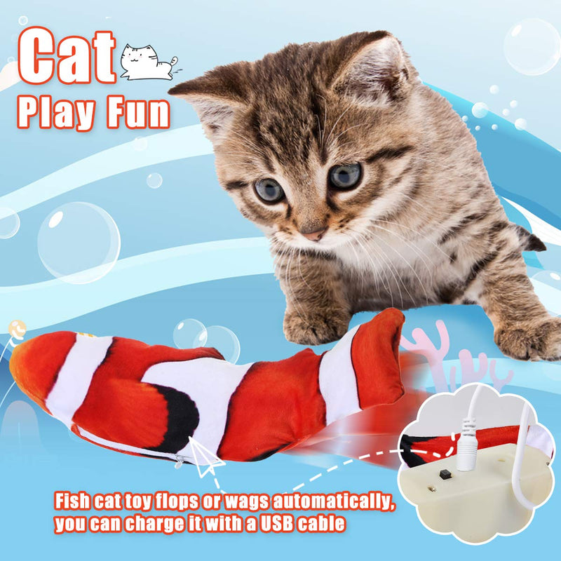 Jeteven 12'' Floppy Fish Cat Toy, Catnip Toys, Moving Cat Kicker Fish, Realistic Plush Electric Wagging Fish, Motion Kitten Toy, Funny Interactive Fish Cat Toys for Cat Exercise red and white trout - PawsPlanet Australia