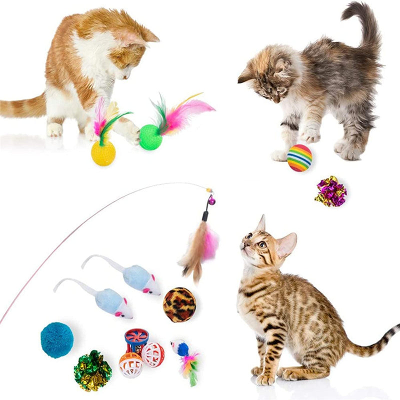 21Pcs Cats Feather Toys-Kitten Interactive Pet Toys Set, 3 Way Tube Collapsible Tunnel for Indoor for Cat Puppy Kitty Kitten - PawsPlanet Australia