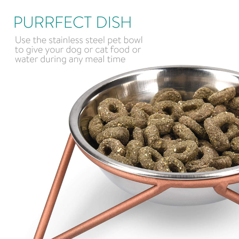 Navaris Stainless Steel Pet Bowls - Set of 2 Small Drinking and Feeding Dishes (350ml Each) for Dogs and Cats with Copper Finish Stands - 63mm Tall 2x S - PawsPlanet Australia