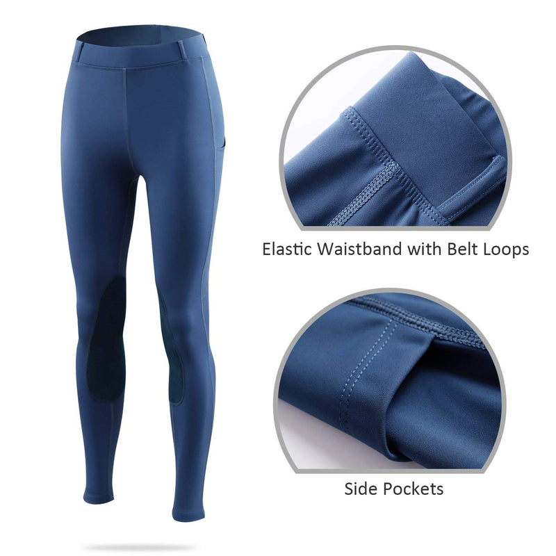 BALEAF Women's Riding Tights Knee-Patch Breeches Horse Pants Equestrian Active Schooling Pocket UPF50+ 2-blue Small - PawsPlanet Australia