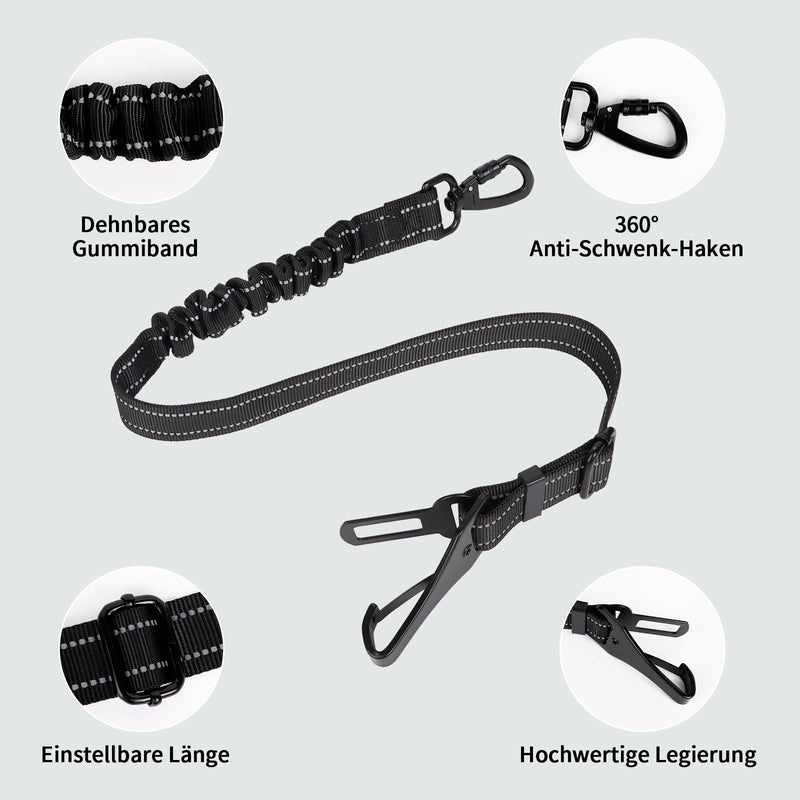 Lollanda Dog Car Seat Belt, Dog Car Seat Belt Adjustable, Dog Seat Belt for Car with Elastic Shock Absorption and Strong Carabiners Black - PawsPlanet Australia