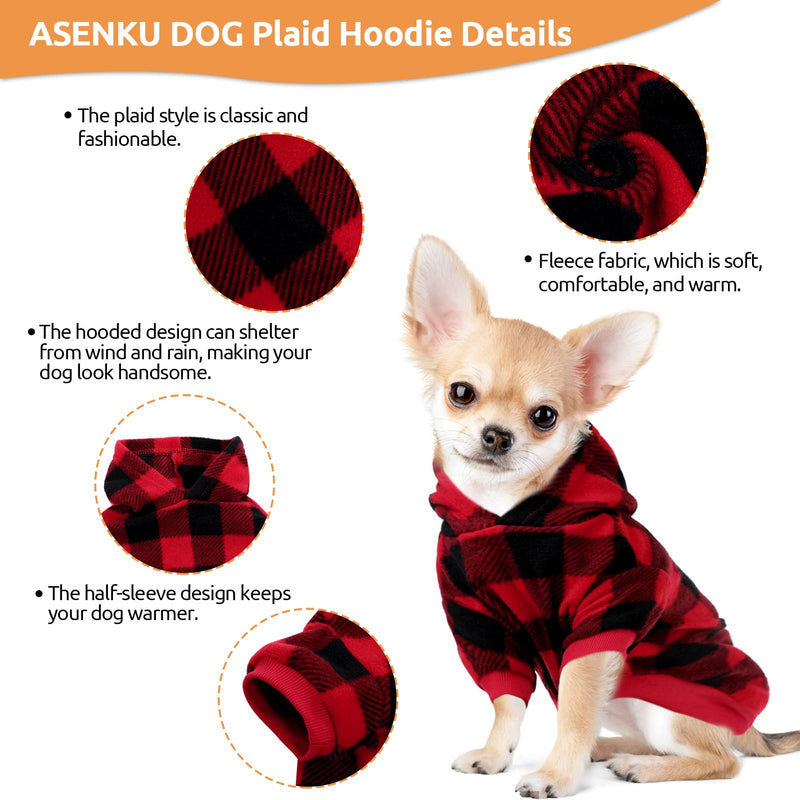 ASENKU Dog Hoodie,Plaid Pet Hooded British Style Sweater with Hat Puppy Pullover Sweater Shirt for Small Medium Puppies Dogs Red - PawsPlanet Australia