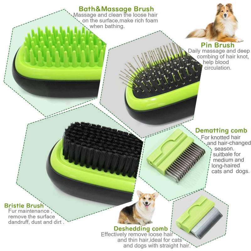 Sammiu Pet Grooming Brush 5 in 1 Pet Massage Kit Dog Brush Cat Brush Bath/Bristle/Pin Brush Dog Deshedding Tool Dematting Comb for Dog and Cat with Long or Short Hair - PawsPlanet Australia