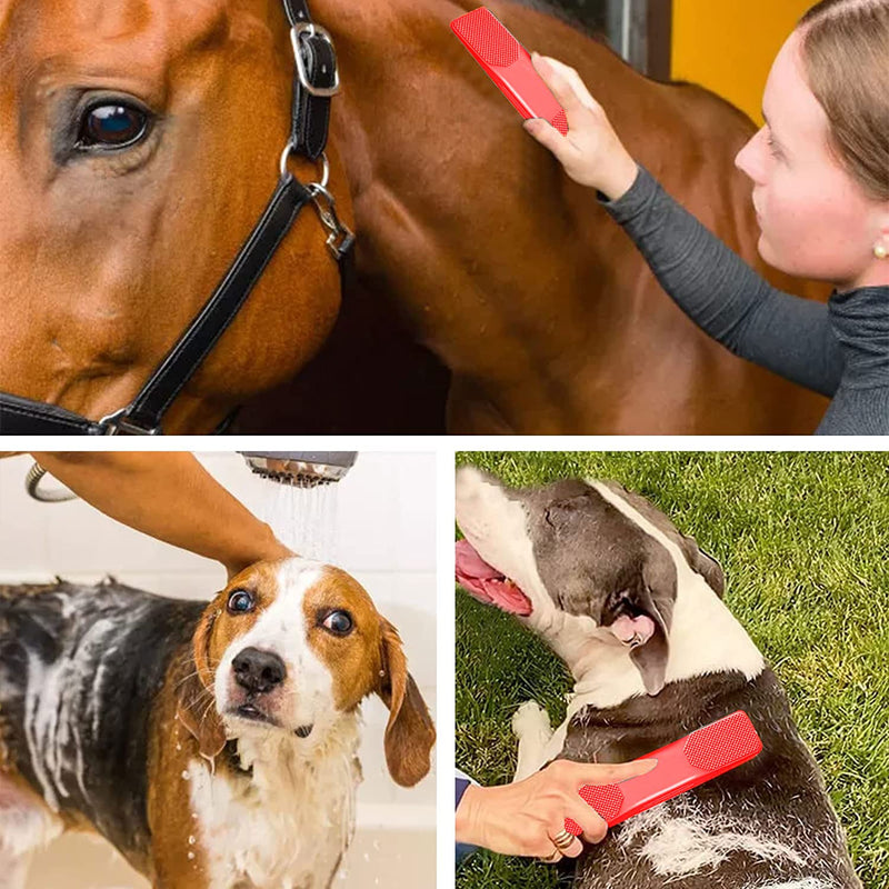 6 in 1 massage comb for horses, horse root brush 6 in 1, horse care brush, horse brushes for cleaning and massage, massage comb for horses pets, dog massage comb fur care red - PawsPlanet Australia