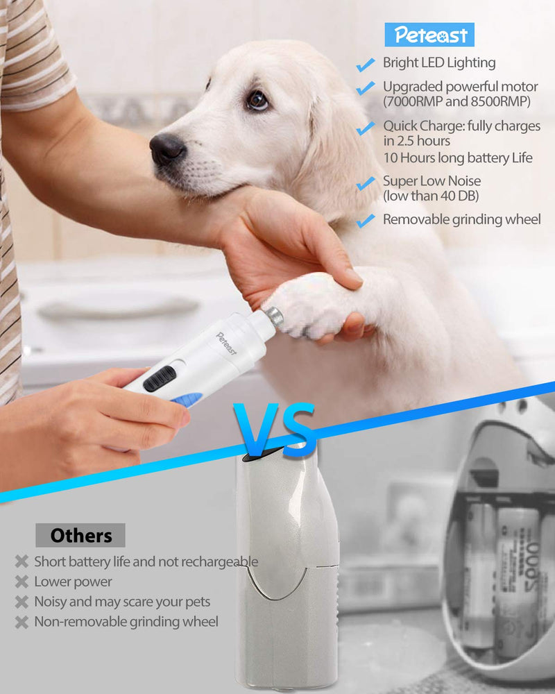 [Australia] - Peteast Dog Nail Grinder, Upgraded LED Lighting 2-Speed Nail Clippers USB Powerful Electric Nail Trimmer Paws Grooming Trimming for S/M/L Dogs Pets, 2 Grinding Wheels & Storage Bag 