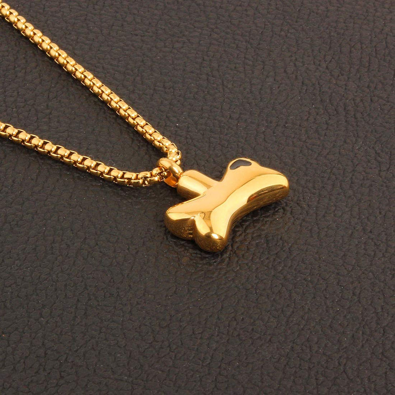 [Australia] - W/W Lifetime Pendant Necklace for Women Pets Ashes Urn Memorial Bone Shaped Pendant Necklace 18K Gold Stainless Steel Cremation Jewelry Box Chain of 24inches 