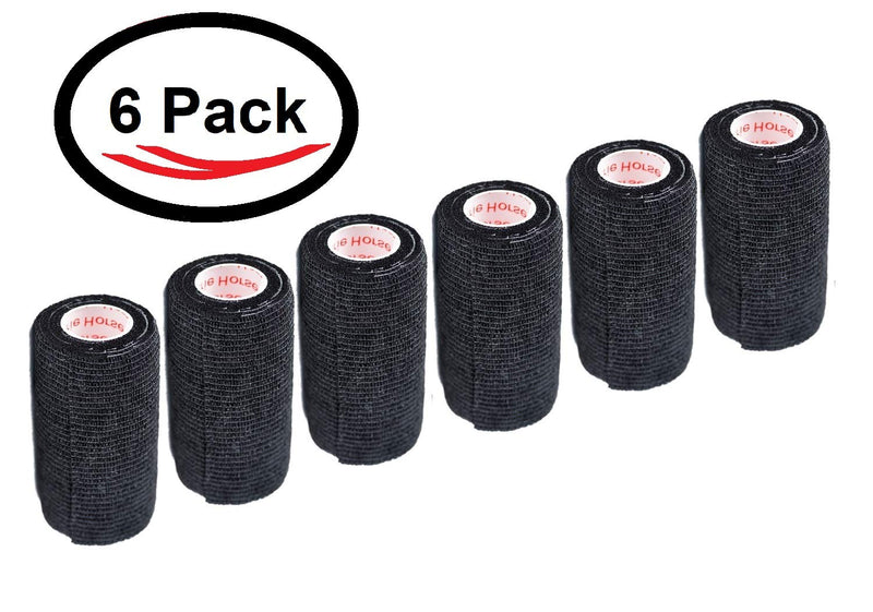 4 Inch Vet Wrap Tape Bulk (Assorted Colors) (6, 12, 18, or 24 Packs) Self-Adhesive Self Adherent Adhering Flex Bandage Rap Grip Roll for Dog Cat Pet Horse 6 Rolls Black - PawsPlanet Australia