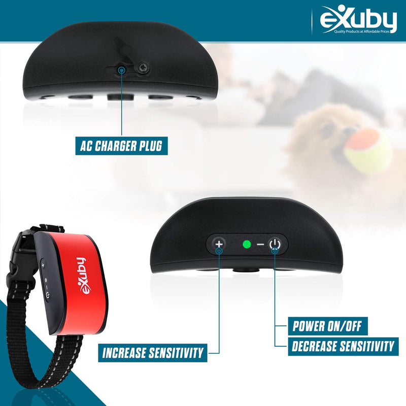 eXuby Friendly Dog Bark Collar w/ Built-in Microphone for Small Dogs - Humane Sound & Vibrations (No Shock) - Only Activates When Your Dog Barks - Advanced Chipset Auto Adjusts Vibration - No Prongs Black Solid - PawsPlanet Australia