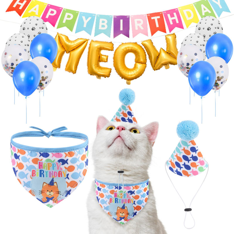 EXPAWLORER Cat Birthday Party Supplies- Cat Birthday Hat Bandana Balloons,Cute Banner Decorations for Kitten,Puppy - PawsPlanet Australia