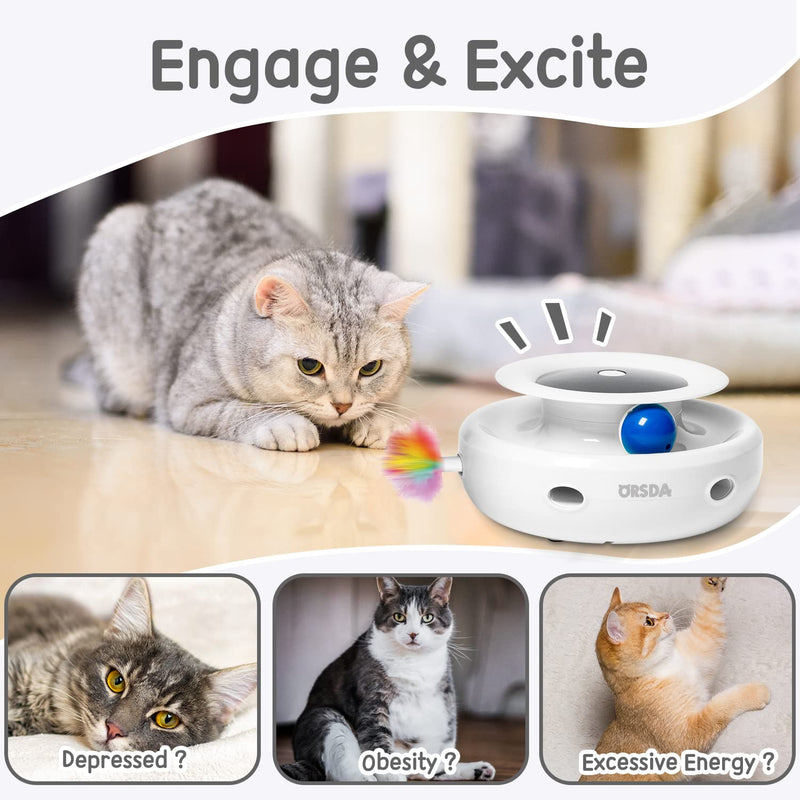 Cat Toys ORSDA 2-in-1 Interactive Cat Toys for Indoor Cats, Cat Balls, Cat Mice Toy, Cat Entertainment Toys with 6pcs Feathers, Dual Power Supplies, Auto On/Off Bright White - PawsPlanet Australia