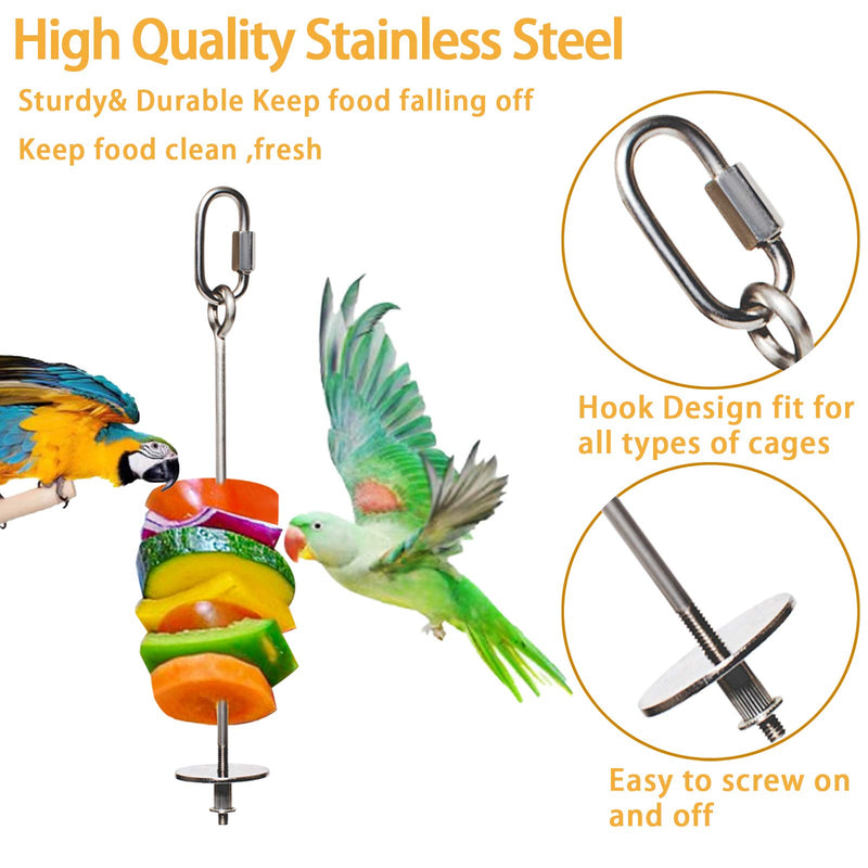 LSSH 2PCS Premium Bird Food Holder, Bird Treat Skewer,Bird Skewers,Bird Feeders, Stainless Steel Parrot Fruit Vegetable Stick Holder, Bird Feeder Toy,Foraging Toy, Bird Food Treat Skewer - PawsPlanet Australia