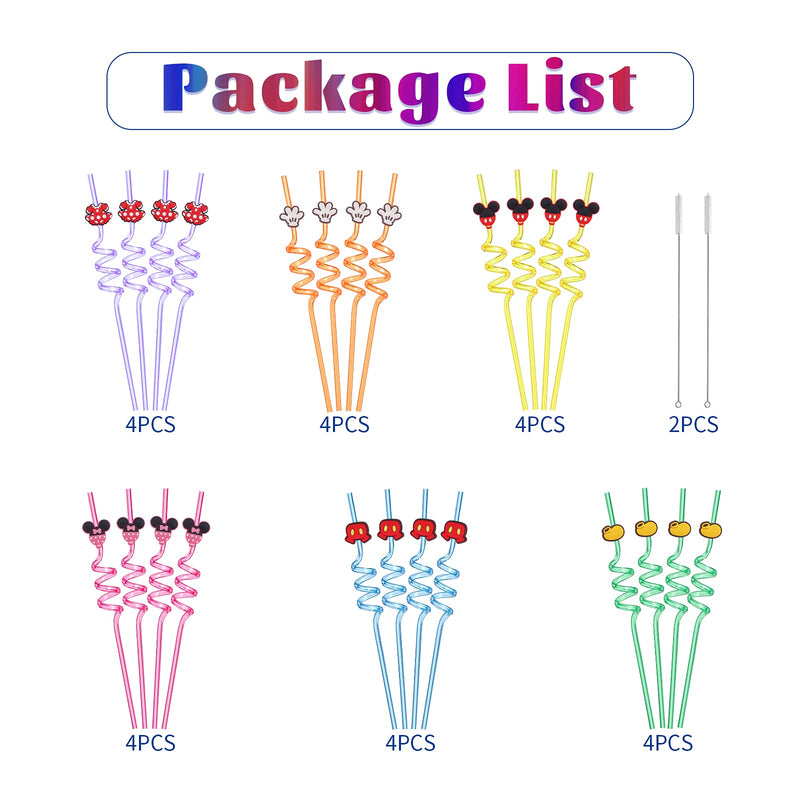 Aiseve Mouse Straws 24PCS Reusable Party Drinking Straws Kids Mouse Themed Supplies Plastic Favors with 2 Cleaning Brushes for Juice MilK Soup Drinks Colorful Decoration and Birthday Present Gift Multi-24 - PawsPlanet Australia