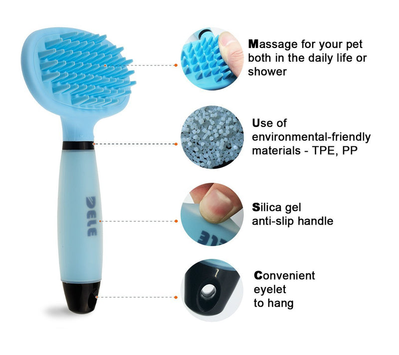 [Australia] - DELE Dog Massage Brush, Curry Comb for Dogs, Pet Bath Brush with Memory Gel Shedding Tools for Short to Long Smooth Hair Blue 