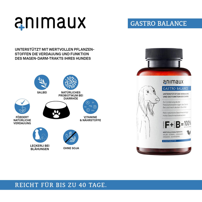 animaux gastro balance - treats for dogs to support the gastrointestinal tract with diarrhoea, indigestion, food changes and flatulence, as a preventative measure for irritable stomachs and irritable bowel syndrome, and intestinal flora probiotics - PawsPlanet Australia