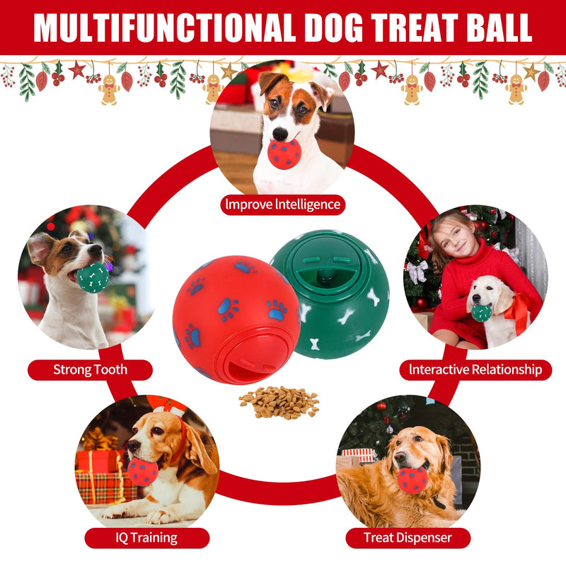 Pack of 2 Christmas Interactive Dog Toy Ball Treat Dispenser Ball Toy Chew Toy Dog Ball Toy for Boredom Teeth Cleaning Training Balls Small Medium Large Pets Puppies - PawsPlanet Australia