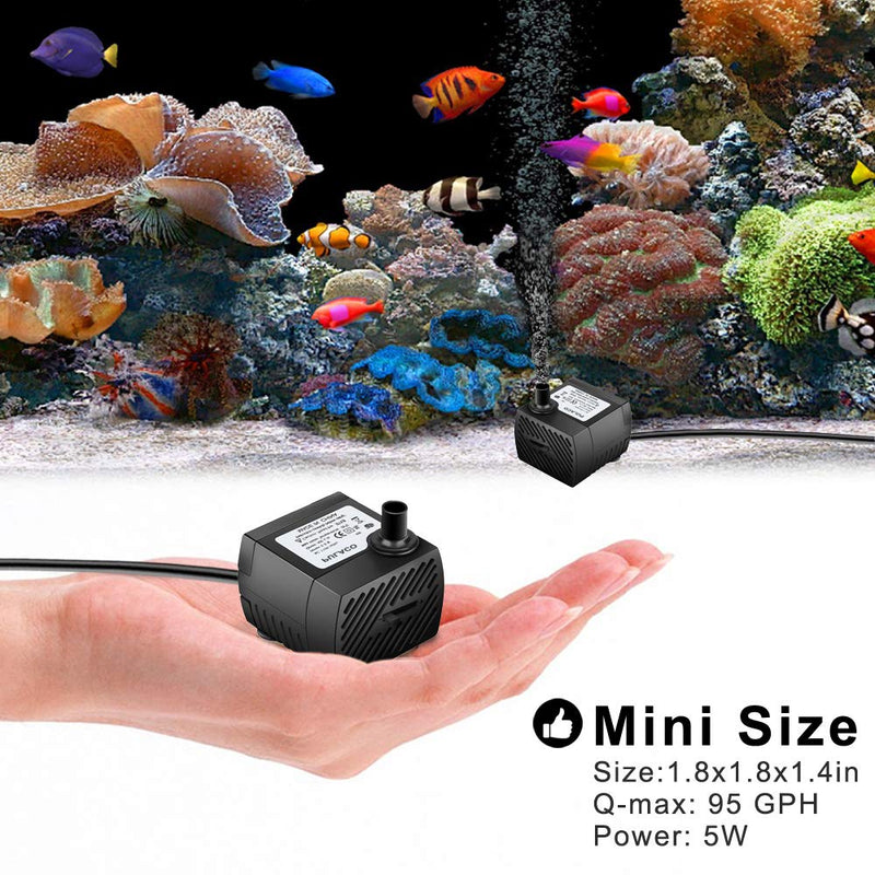 2 Pcs Mini Submersible Water Pump (95GPH 5W) for Aquarium Fish Tank, Pond, Fountain, Hydroponics - PawsPlanet Australia