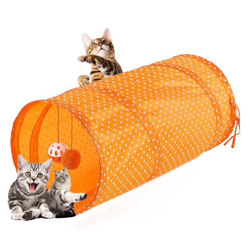 Pet Tunnel Tube Toy Orange Foldable Cat Dog Play Interactive Training Puppy Outdoor Indoor Supplies color 2 - PawsPlanet Australia