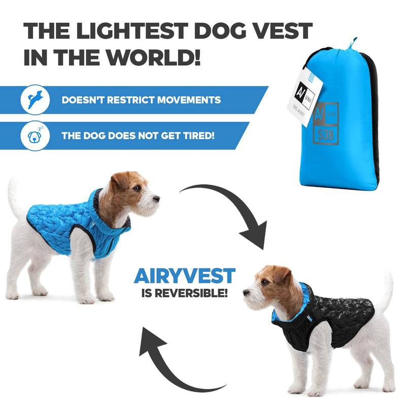 Dog Winter Coat UNI - Lightweight Reversible Warm Dog Jacket - Water Resistant Windproof Puffer Jacket - Insulated Dog Coats for Medium Dogs, Small & Large Dogs - Comfortable Dog Puffer Vest XS 28 - Chest: 14-16" Blue - Black - PawsPlanet Australia