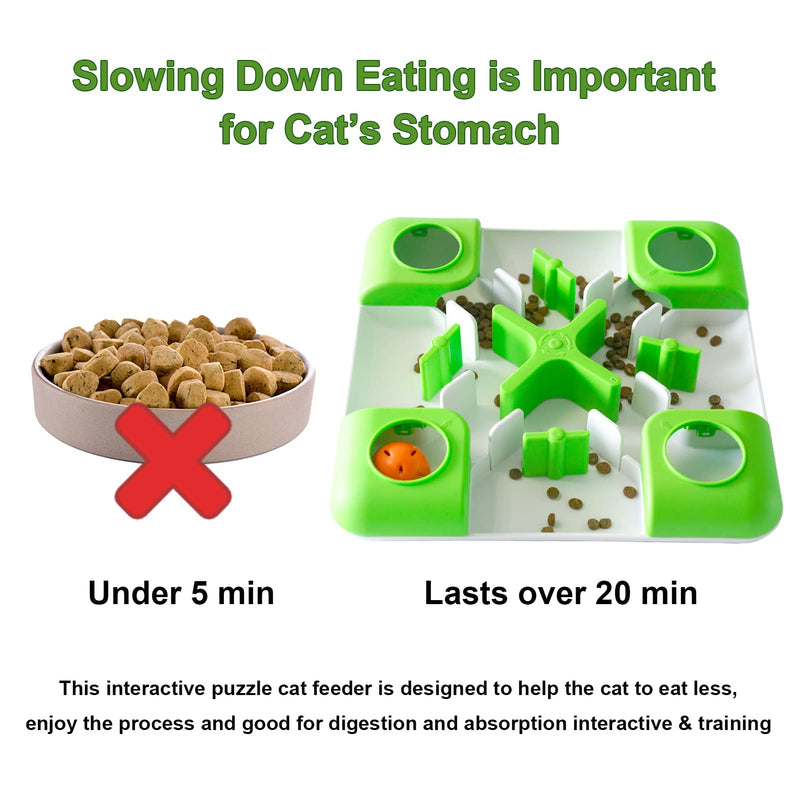 YOUMI Cat Slow Puzzle Feeder Treat Toy, Cat Feeder Food Dispenser Bowl, Interactive Treat Maze & IQ Training Toys for Cats - Slow Feeder Cat Bowl for Healthy Eating Diet (Green) - PawsPlanet Australia