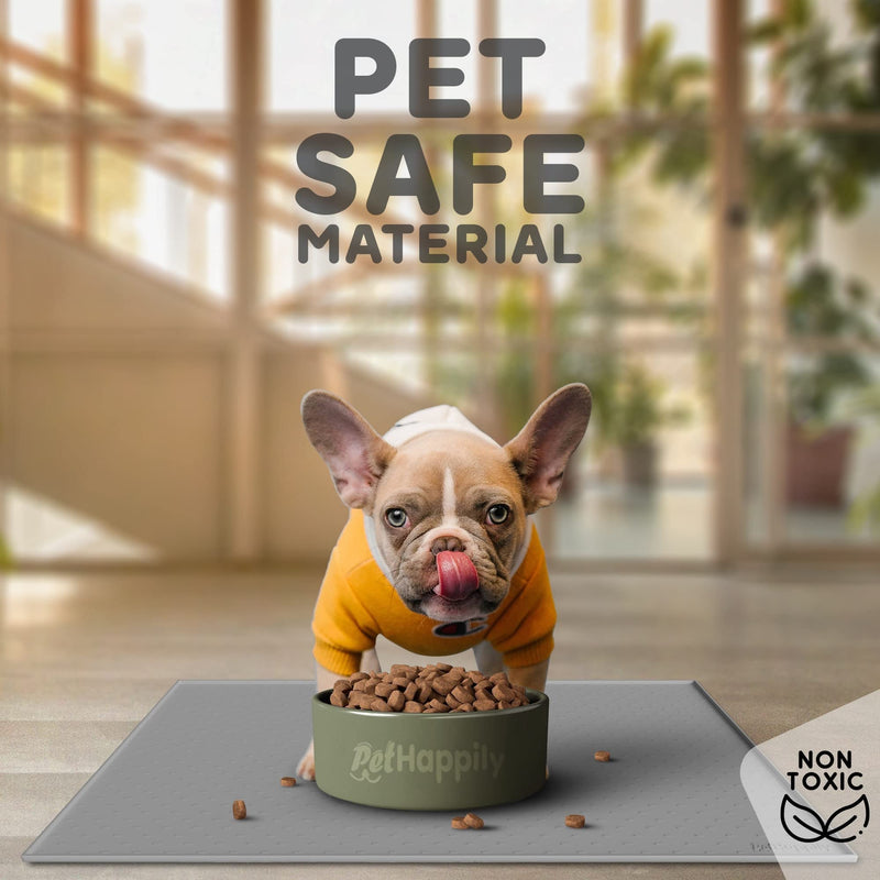 PETHAPPILY Dog Food Mat - Raised Edges Dog Mat for Food and Water Prevent Spill, Waterproof Cat Food Mat Protect Floors, Easy Clean Dog Bowl Mats for Food and Water, Silicone Pet Food Mat with E-Book 18.5" x 11.5" Gray - PawsPlanet Australia