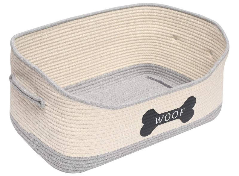 Brabtod Cotton Rope Dog Basket with Handle Blanket Storage Basket for Blankets Kids/Pets Toys Storage Baskets-beige Beige/Gray - PawsPlanet Australia