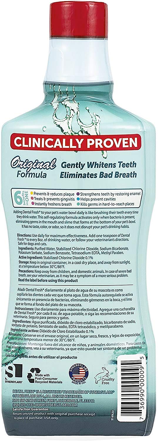 Dental Fresh Water Additive - Original Formula For Dogs - Clinicially Proven, Simply Add to Pet’s Water Bowl to Whiten Teeth, Eliminate Bad Breath, and Improve Oral Health (17 oz) - PawsPlanet Australia